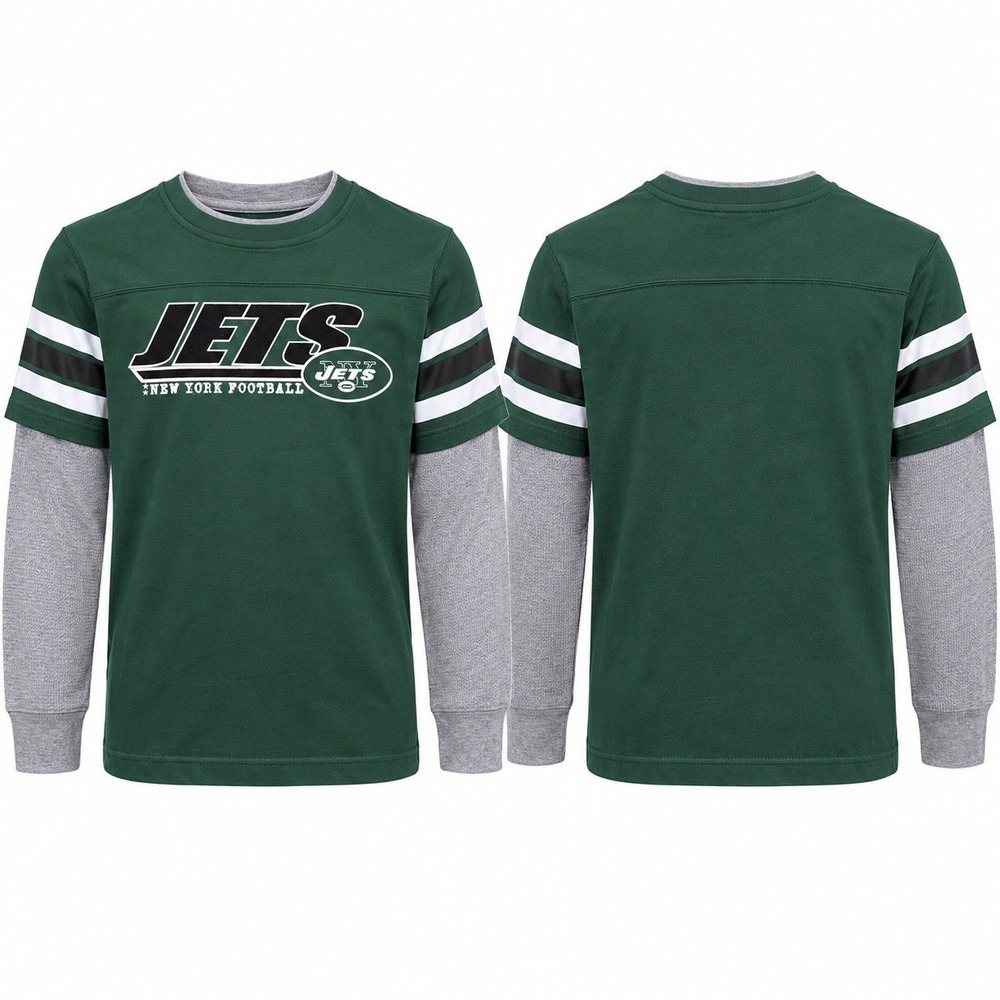 Reebok New York Jets Youth S 8 Long Sleeve Layered Shirt Green Gray NFL NWT
